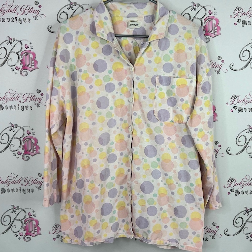 Nordstrom button up vintage pj top shirt Pastel Polka Dot Shirt